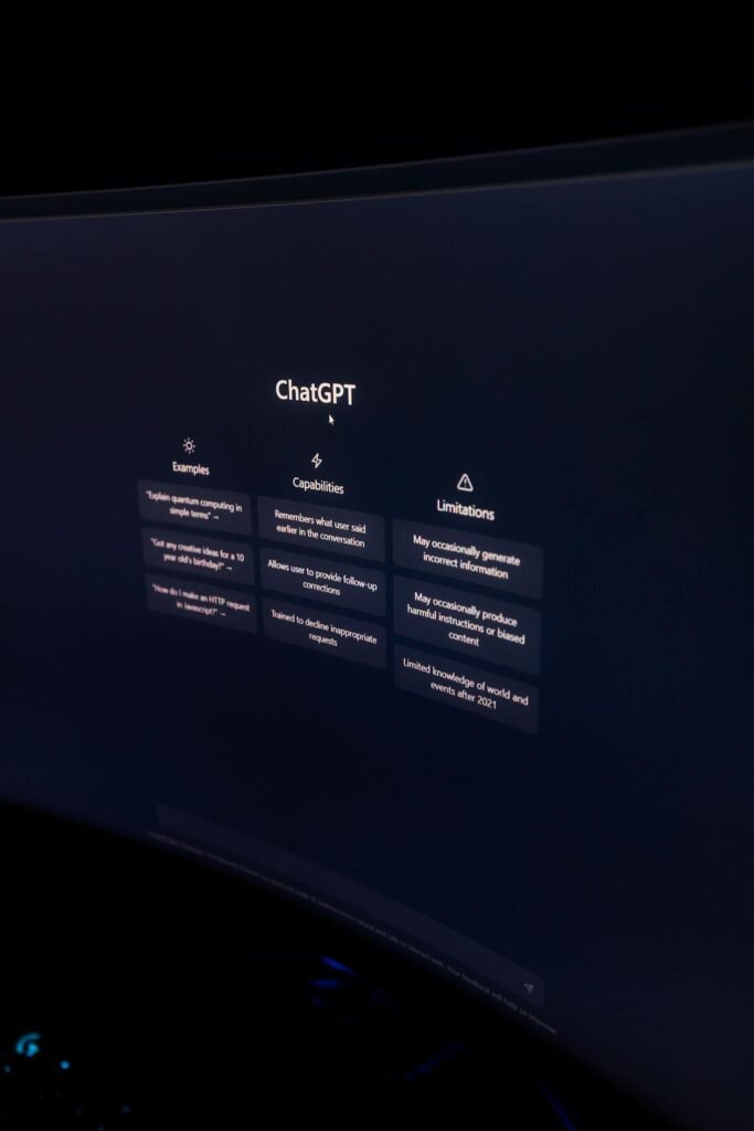 Minimalist close-up of ChatGPT interface displayed on a dark monitor screen, highlighting AI technology.